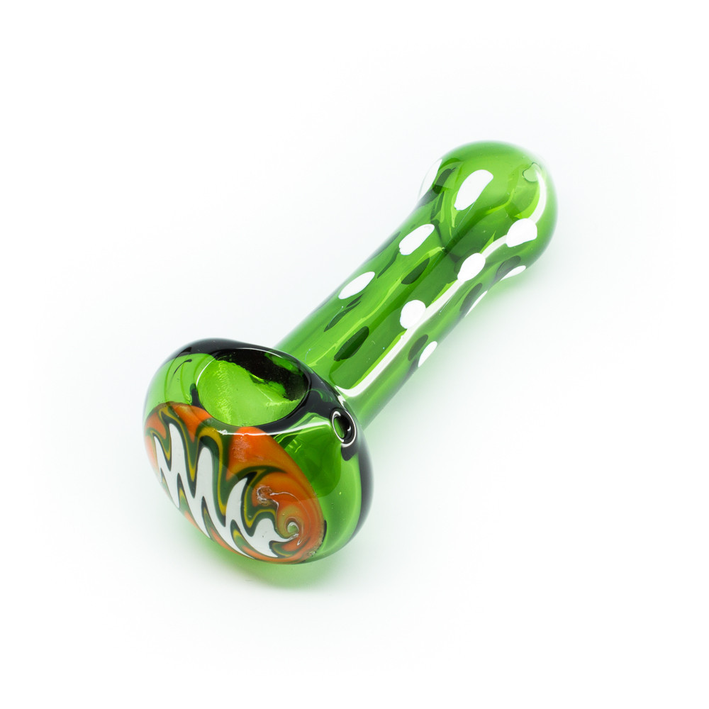 Handblown Glass Spoon Weed Pipes Green With Swirls 4 Inches Smokesy Weed Pipes Smokesy
