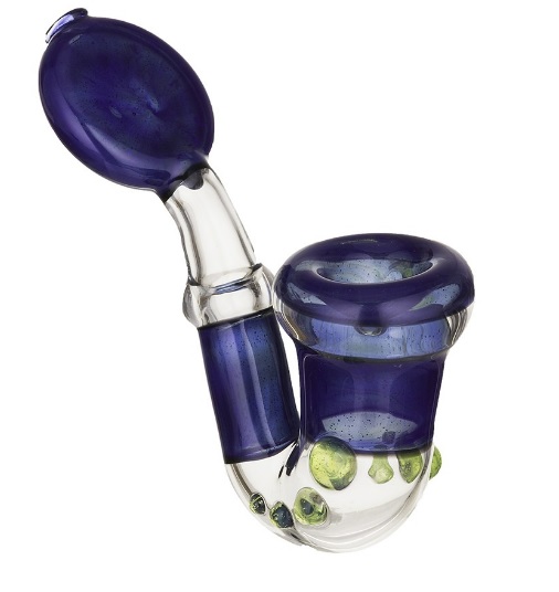 Glass Sherlock Hand Pipe Clear and Cobalt Blue with Disc Mouthpiece