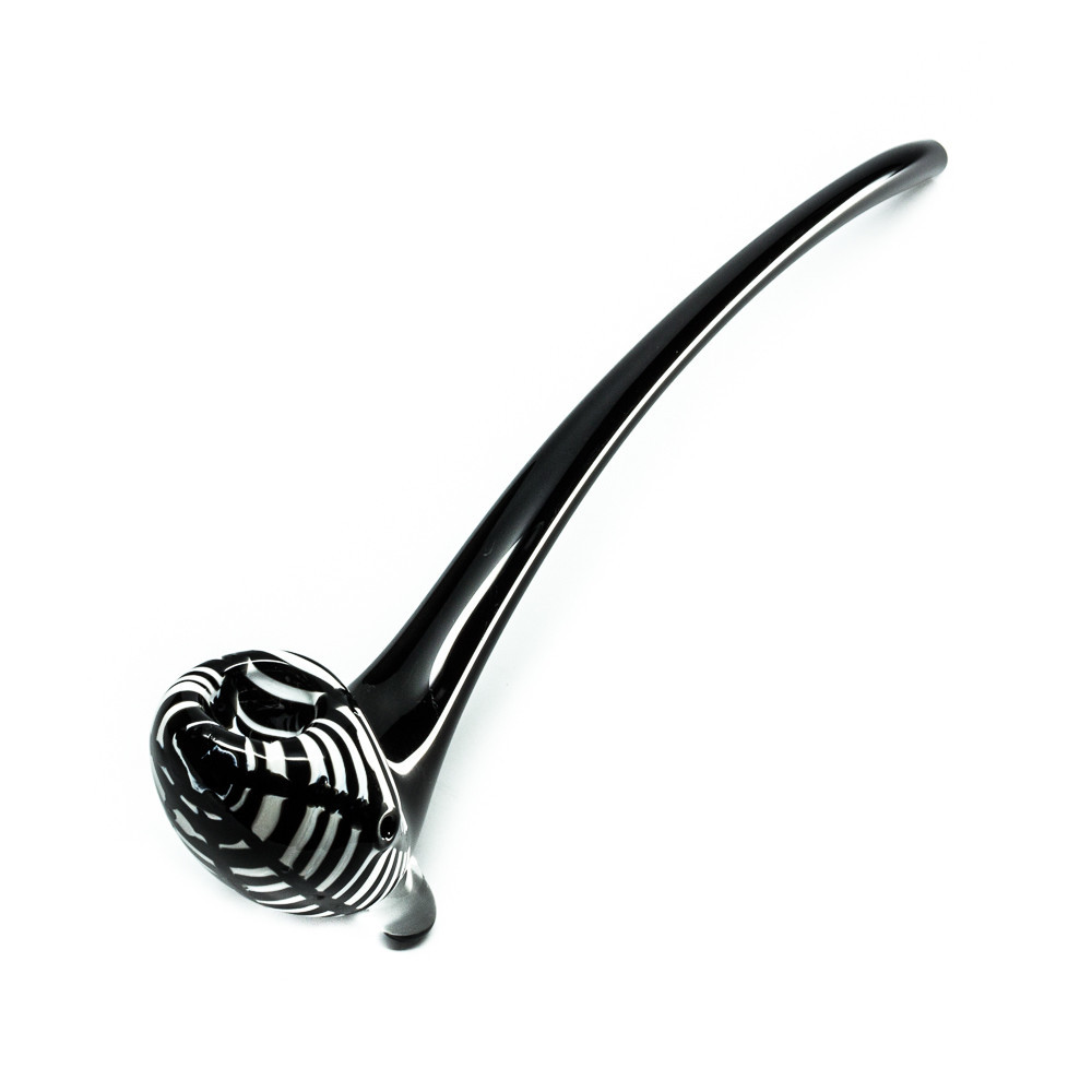 Sherlock Long Glass Gandalf Pipe Black White Swirls 14 Inches 3 Smokesy Smoking Accessories